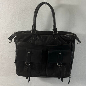 7 For All Mankind Black Y2K Leather Large Tote Bag